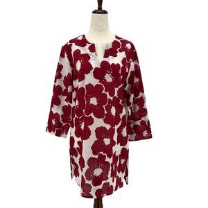 Kikisol Womens Small Top Tunic Floral Red White Lightweight Boho Hippie